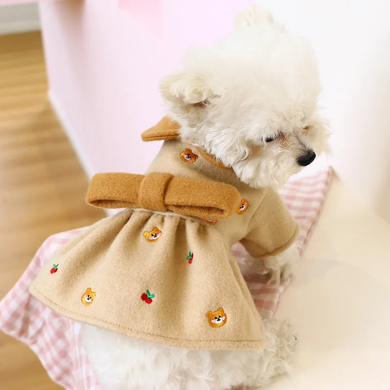 Ropa para perros y Chihuahua, vestido con estampado de frutas y dibujos animados, con lazo, Princesa, gato, falda para perros pequeños, chaqueta de peluche - imagen 3