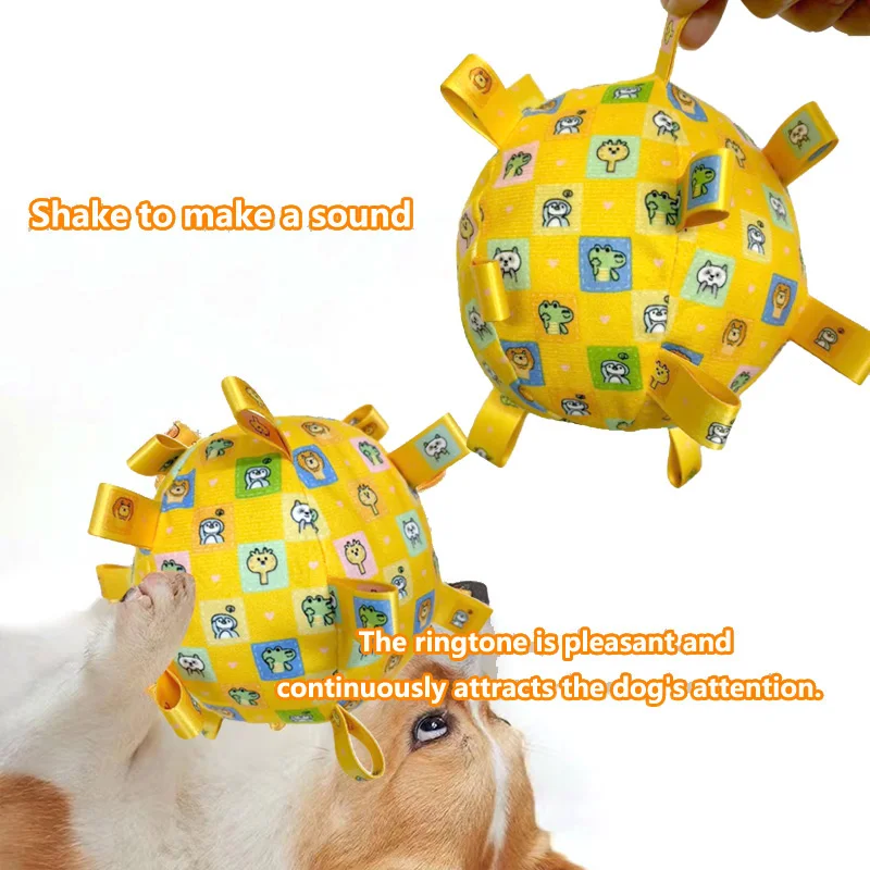 Pelota de juguete Vocal para perro de peluche, divertidos juguetes interactivos para mascotas con campanas, juguete para masticar dientes para perros pequeños y grandes, productos para cachorros y gatos - imagen 4
