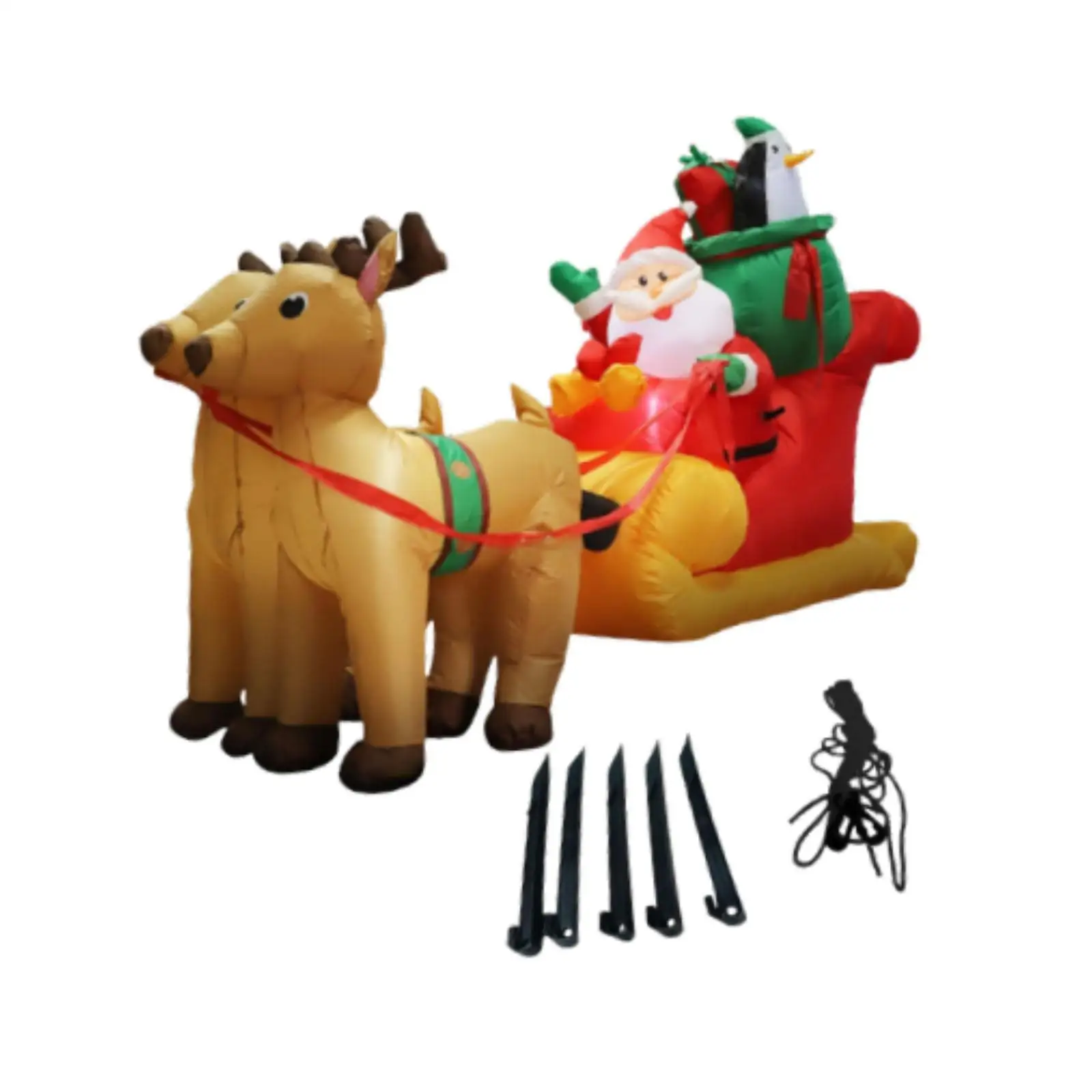 Inflatable Christmas Santa Reindeer Sled Inflatable Toy Prop LED Lights Xmas Yard Decor Outdoor Decoration for Garden Winter