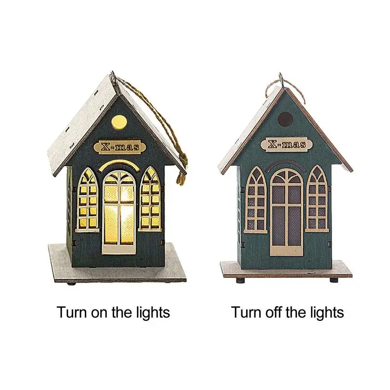 Adornos navideños de madera con luz, colgante de casa de madera, decoraciones de temporada para el hogar, Hotel, aula, jardín - imagen 5