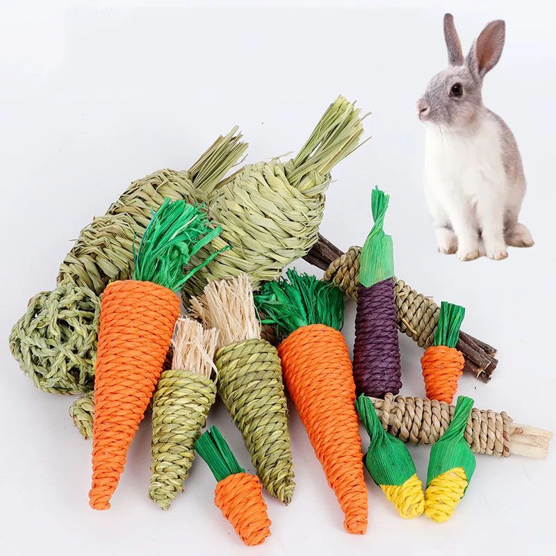 Juguetes para masticar para mascotas con forma de vegetales comestibles, planta tejida de rábano para animales pequeños, conejos, hámster, juguete, suministros de accesorios para mascotas