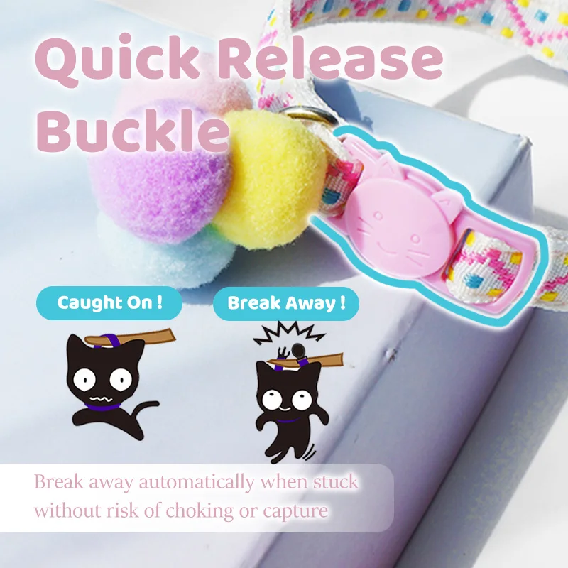 Breakaway-Collar ligero para mascotas, seguridad ajustable, duradero, suave con campana, Bola de felpa para gatitos, gatos, conejos y cachorros - imagen 2