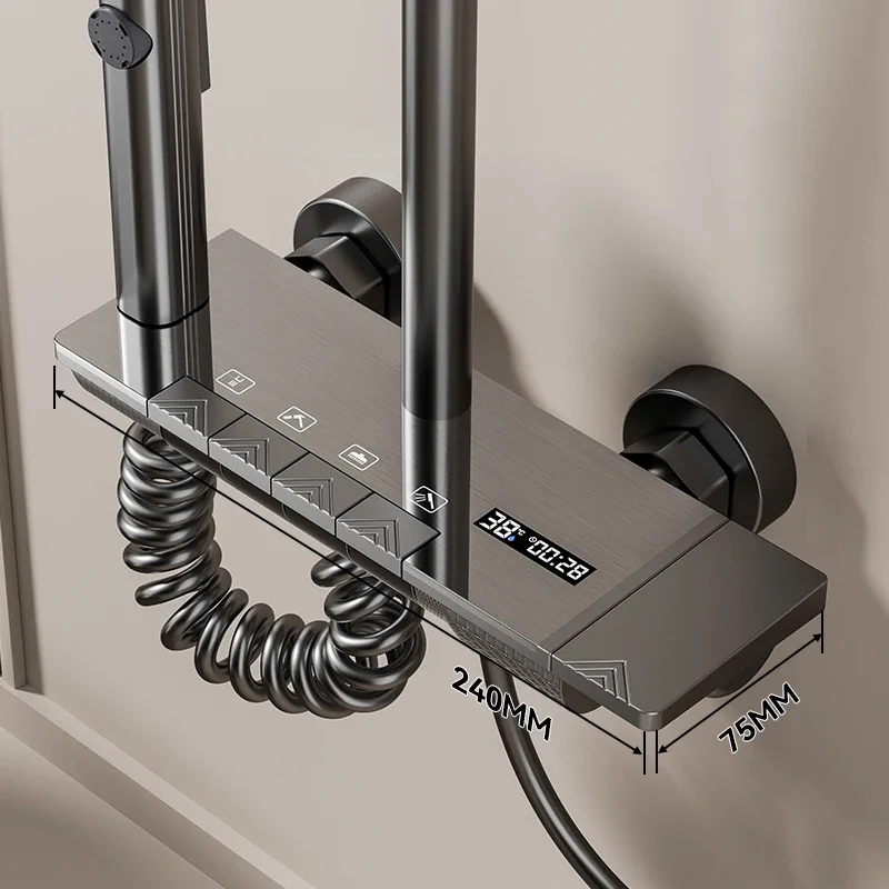 Mezclador de ducha con pantalla Digital de aluminio espacial, Control de temperatura, botón de Piano con luz ambiental, juego de cabezal de Ducha - imagen 2