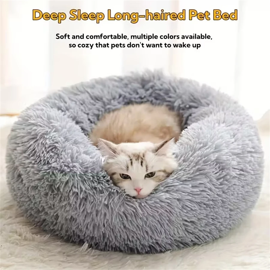 Almohadilla de cama suave de felpa para gatos, estera redonda de piel sintética con forma de Donut para mascotas, cama cálida para perros, lavable, cómoda para dormir para perros y gatos pequeños a medianos - imagen 4