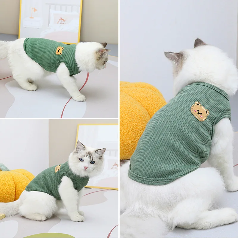 Ropa para Gato, chaleco con estampado de oso, camiseta sin mangas con cuello redondo para cachorros y gatitos, ropa informal para primavera y verano para perros pequeños y medianos - imagen 2