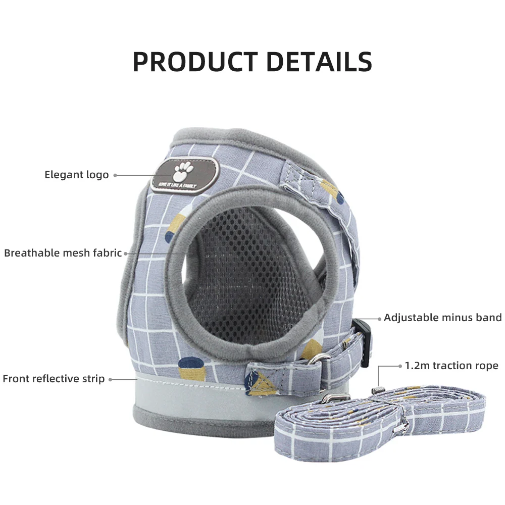 Juego de arnés y correa para perros, correas para el pecho para mascotas, chaleco de seguridad transpirable reflectante para perros pequeños y medianos, salir de gatos, llevar plomo para caminar - imagen 5