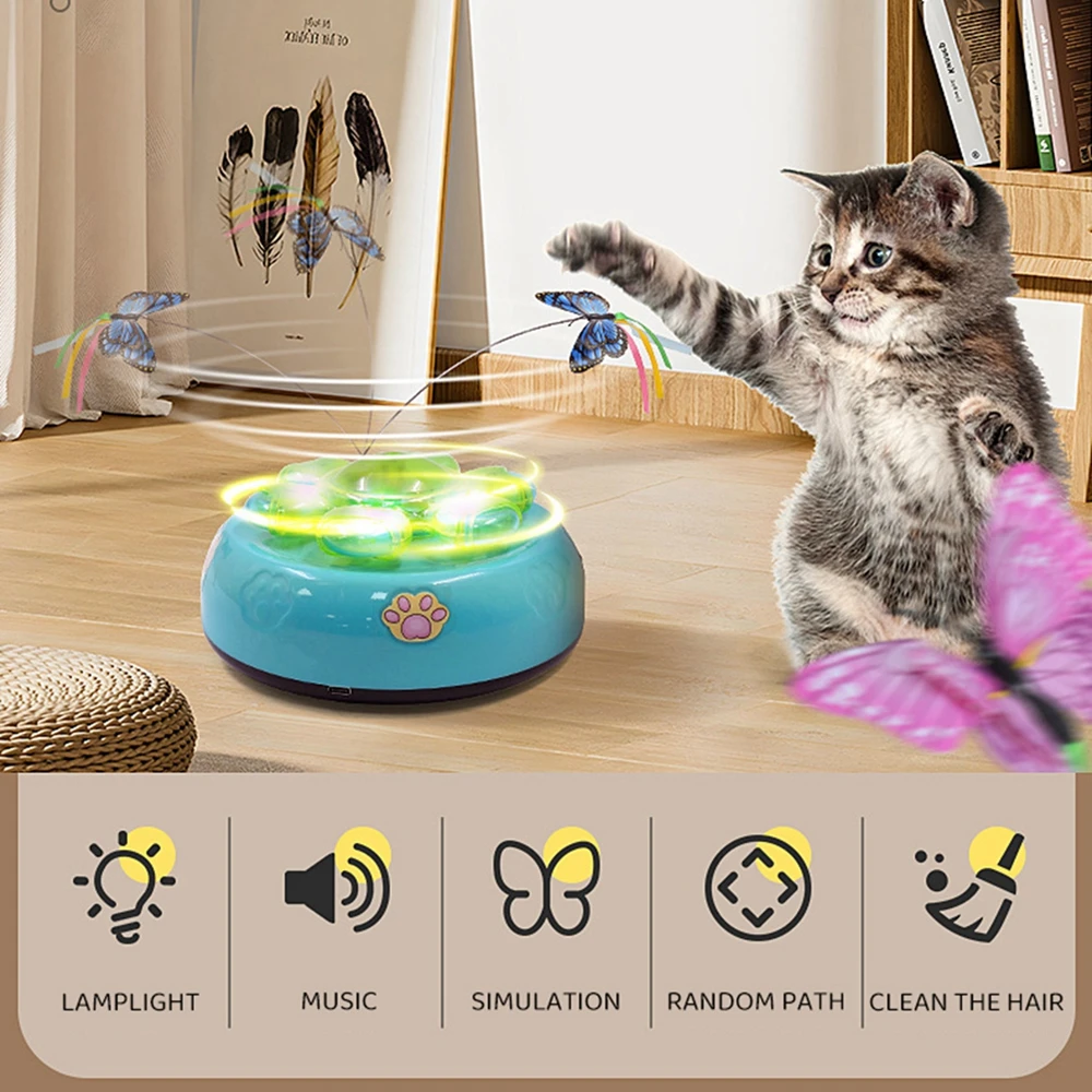 Juguetes para gatos 5 en 1, gatito electrónico interactivo inteligente, juguete automático de plumas de mariposa, carga USB - imagen 3