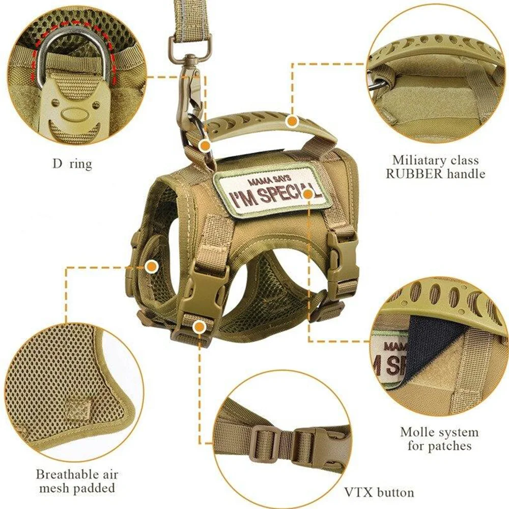Arnés táctico para perros y gatos pequeños, chaleco militar transpirable a prueba de Escape con Velcro para gatitos, cachorros, caminar y entrenar - imagen 3
