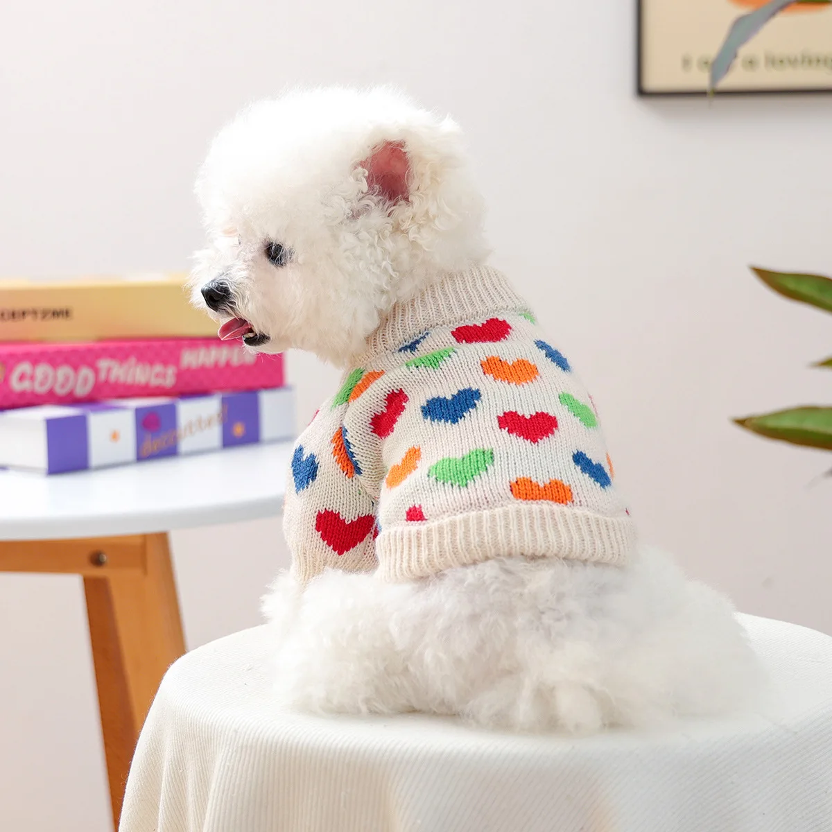 Suéter de punto de amor para otoño/invierno para mascotas, suéter de amor colorido cálido y cómodo para perros pequeños/gatos, ropa para cachorros