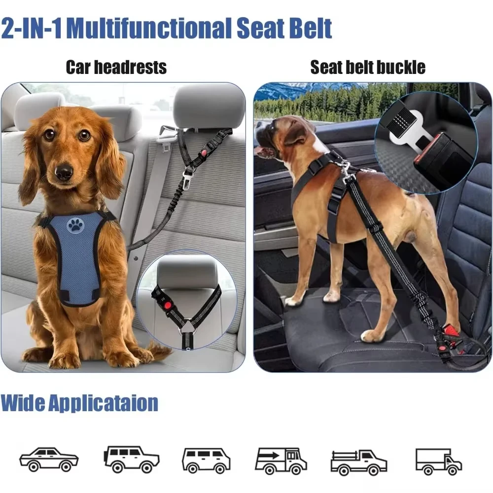 Cinturón de seguridad 2 en 1 para coche, reposacabezas, sujeción, reflectante ajustable, cinturón de seguridad para mascotas, Clip, hebilla, correa, perros grandes, medianos y pequeños - imagen 2