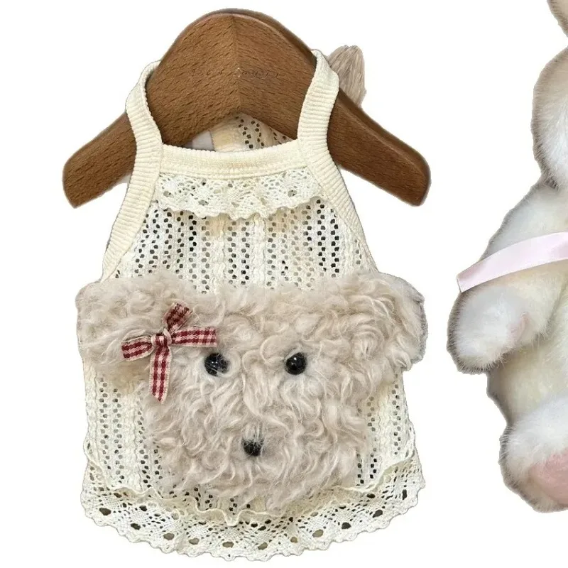 Ropa para mascotas, bonito chaleco de malla con tirantes huecos para cachorros, chaleco de protección solar para gatos, perros de peluche, ropa fresca para perros pequeños - imagen 5