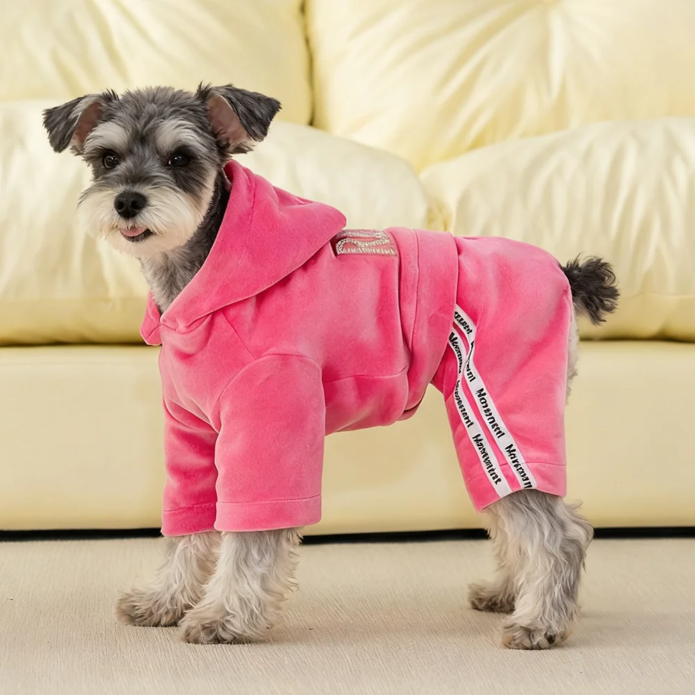 Sudaderas con capucha para perros, mono para perros pequeños, gatos, cachorros, disfraz de terciopelo suave, pijamas con capucha de invierno, trajes de chándal, chaqueta deportiva - imagen 4