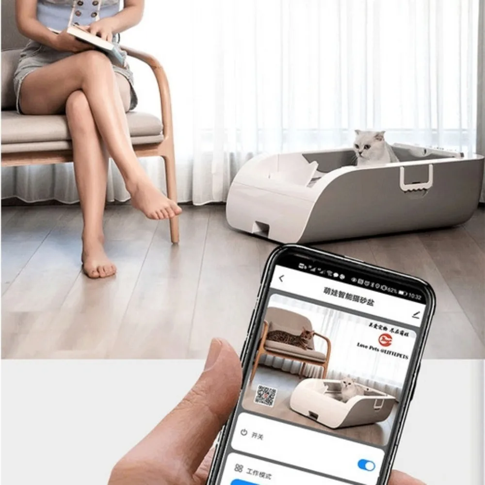 Caja de arena para gatos autolimpiable, inodoro de gran tamaño, bandeja automática inteligente para gatos, cajas de arena para pisos y accesorios para el hogar, productos para mascotas - imagen 2