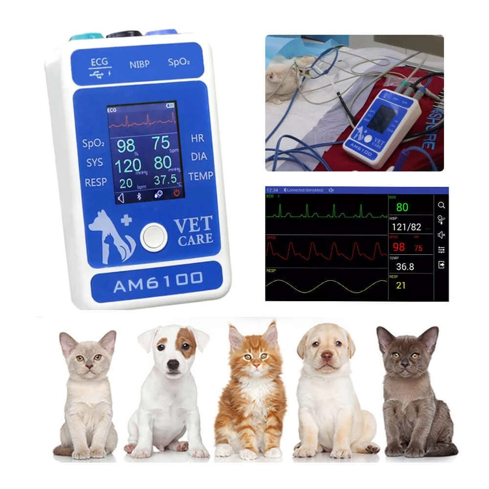 Monitor Bluetooth multiparámetro para animales, equipo veterinario ECG NIBP SpO2 Resp Temp PR, incluye Hospital para mascotas y gatos - imagen 4