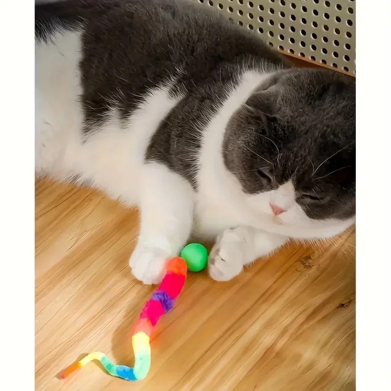 Juguete para gatos de Color aleatorio, bola elástica, oruga de colores, construcción de plástico duradera no eléctrica, 1 ud. - imagen 2