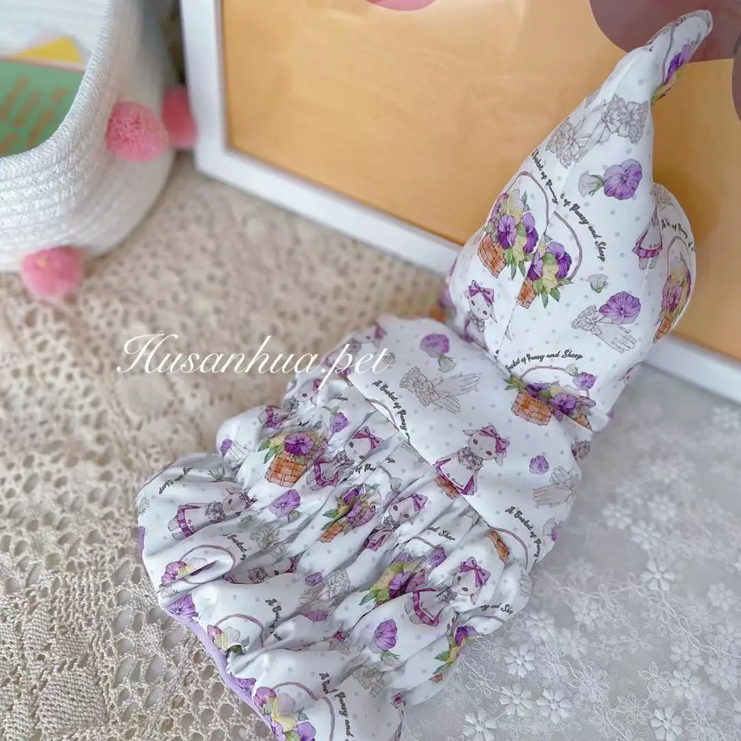 Abrigo con capucha puntiagudo de lavanda para mascotas para gatos en otoño e invierno con Parkas de terciopelo grueso para perros, abrigo cálido de oso de peluche, chaqueta para perros - imagen 2