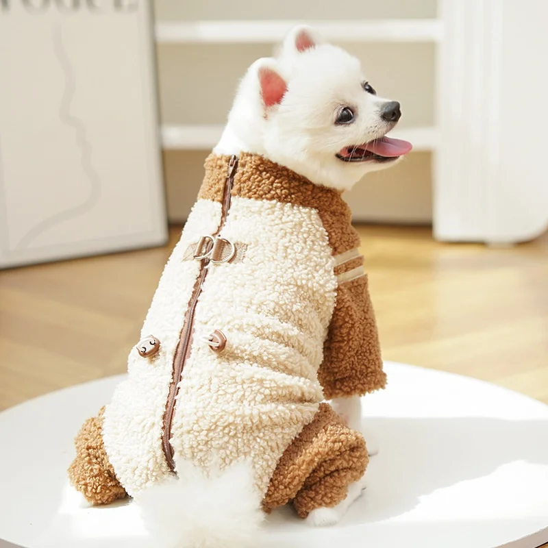 Monos de peluche para perros, chaqueta de invierno, ropa cálida para perros, peleles suaves y gruesos para cachorros, monos bonitos y sólidos para gatos, suministros para mascotas - imagen 3
