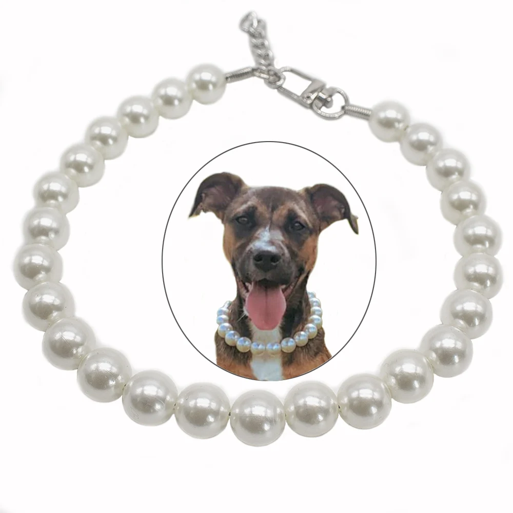 Collar de perlas para perros de lujo, accesorios de joyería con alambre de acero inoxidable, Collar de perlas para mascotas elegante ajustable para D mediano y grande - imagen 4