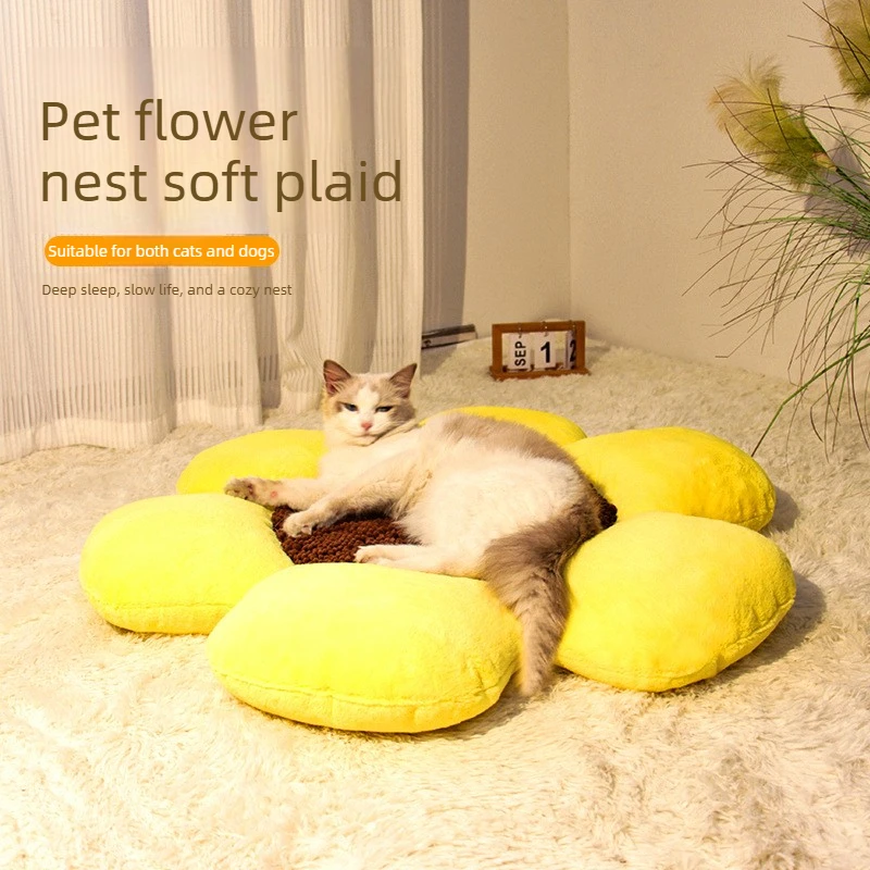 Cama flor redonda para gatos y perros – Suave y cálida todo el año - imagen 3