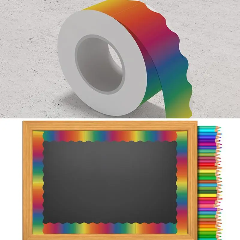 Juego de bordes de tablón de anuncios de arcoíris degradado, bordes de aula de arcoíris degradados, 65,6 pies - imagen 3