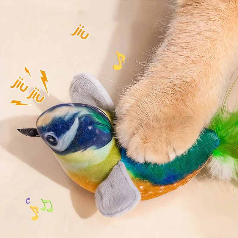 Juguetes para gatos de pájaro simulado, juguetes interactivos para pájaros voladores para gatos, pueden agregar hierba gatera, juguete de peluche activado por tacto, accesorios para perros - imagen 3