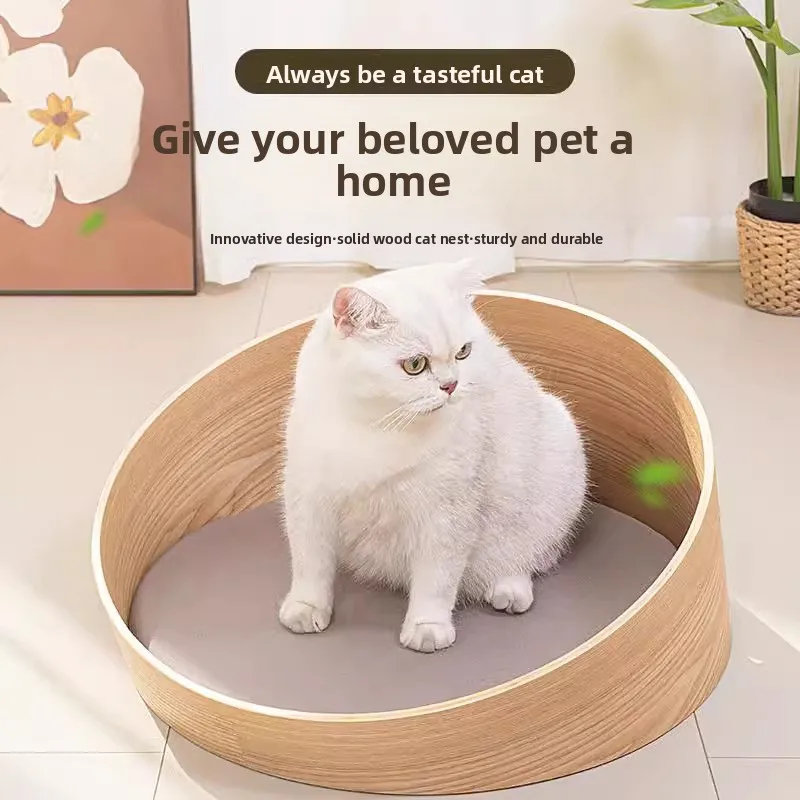 Cama desmontable lavable de madera maciza para gatos y perros