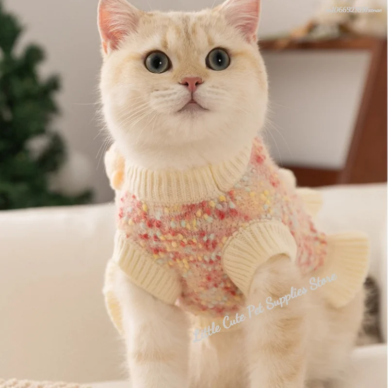 Suéter de peluche para perros pequeños, ropa cálida de invierno con estampado de cereza para mascotas, jersey de punto Bichon, ropa con estampado de fruta maltés