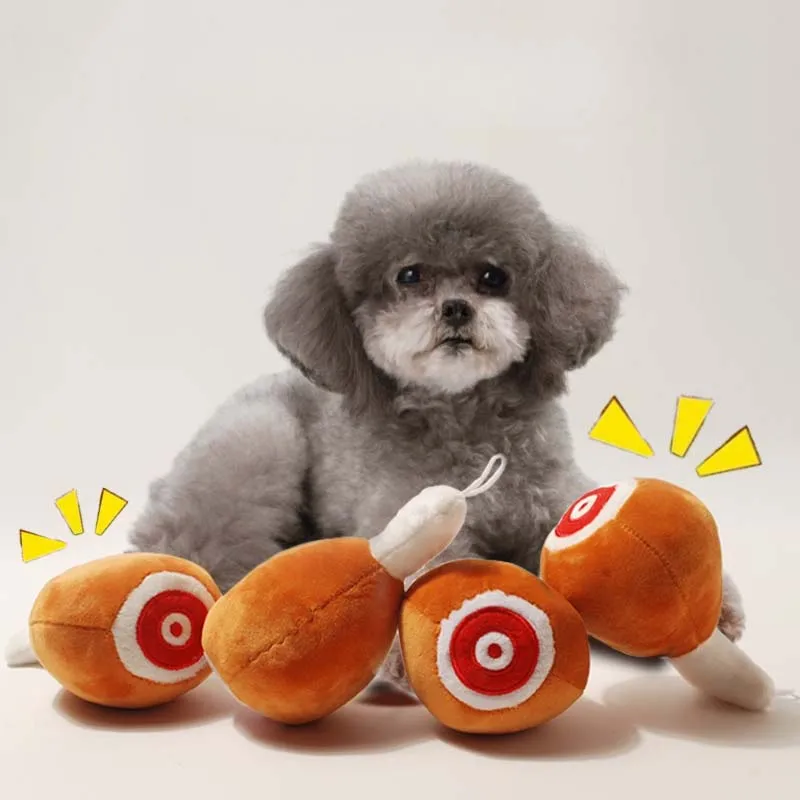 Dog Plush Toy Bite Resistant Squeaky Simulated Chicken Dog Toy Leg Shape Puppy Toy Interactive Dog Accessories