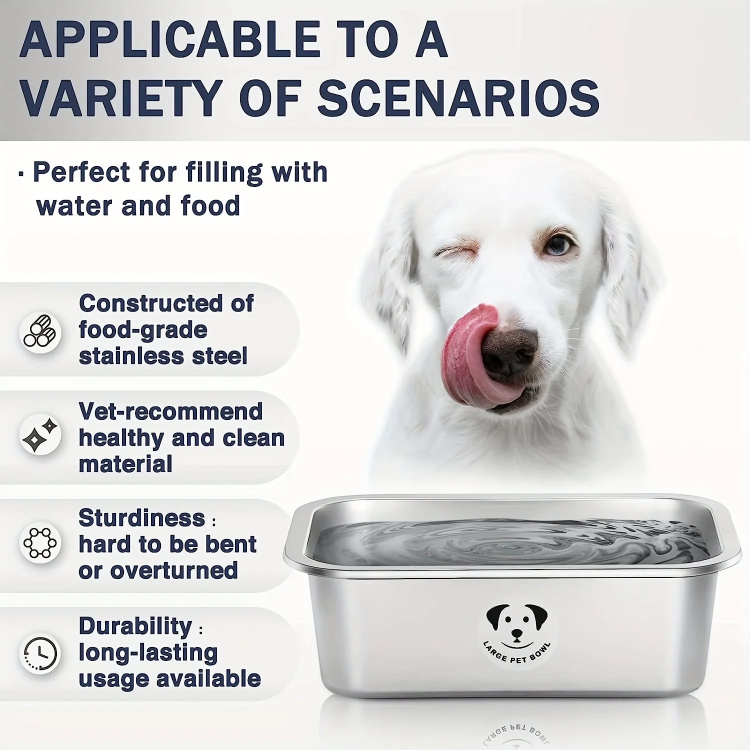 Cuenco de acero inoxidable de gran capacidad para perros grandes, cuenco de comida duradero resistente a caídas, cuenco para beber agua - imagen 4