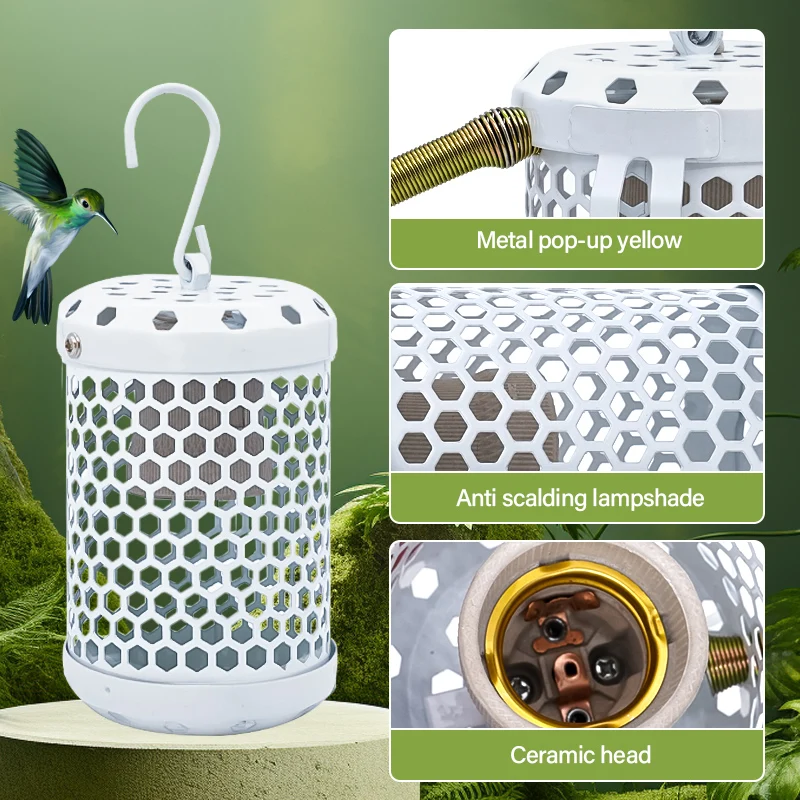 Calentador para loros y mascotas, jaula de preservación, lámpara calefactora, antimordeduras, antiescaldado, accesorios de luces cálidas para reptiles, suministros para aves de 220V - imagen 5