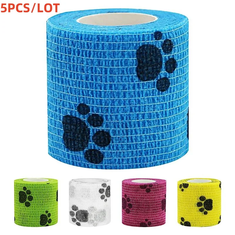 5 unids/lote vendaje elástico vendaje autoadhesivo cinta cohesiva envoltura veterinaria para perro gato caballo mascotas animales esguinces de tobillo