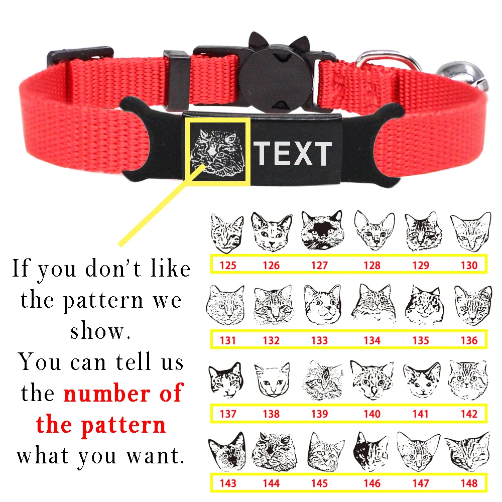 Collar de gato personalizado, respaldo de seguridad, cara de dibujos animados de gato bonito, grabado de identificación personalizado, nailon ajustable para collar de gatitos - imagen 3