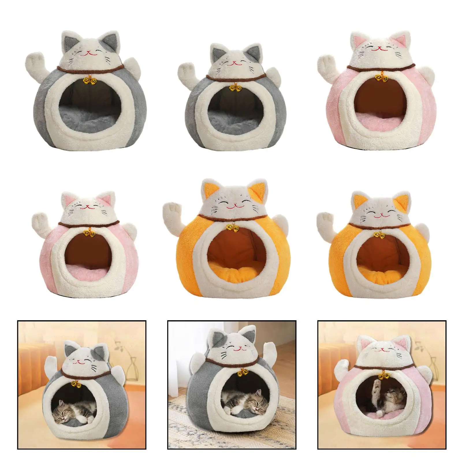 Lucky Cat Pet House Pet Bed Gifts Soft Accessory Warm PP Cottons Anti Slip Bottom Convenient Versatile with Shelter