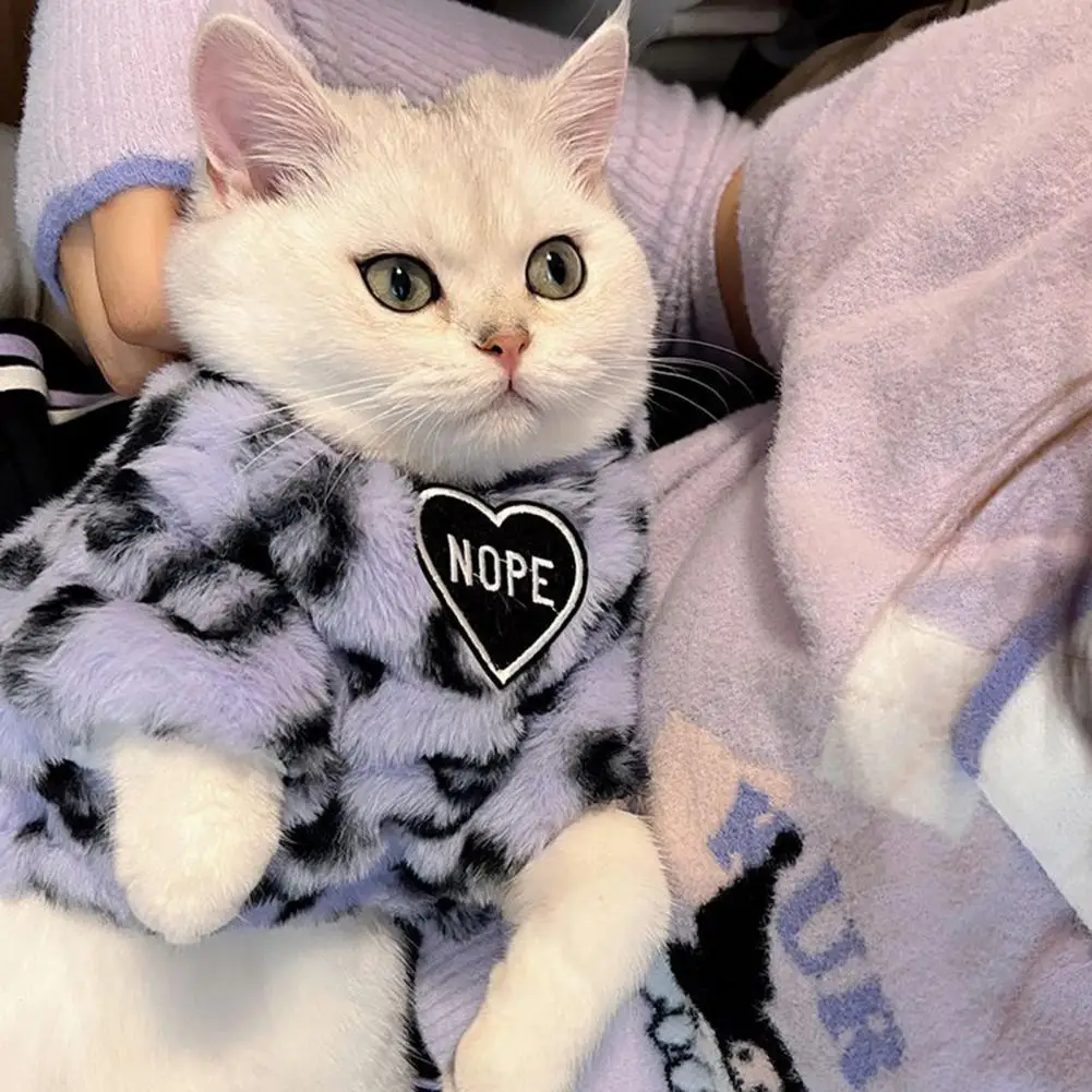 Abrigo de invierno para gato con estampado de leopardo, chaquetas de 2 patas para perro y gato, forro suave engrosado, trajes para gato pequeño, taza de té linda, ropa para perro para regalo - imagen 3