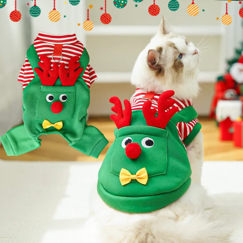 Navidad mascotas perros gatos abrigos vestir disfraz alce bolsillo sudadera Teddy Bichon ​ ​   Chaleco para cachorros y gatitos, calentador de Navidad, ropa para mascotas - imagen 2