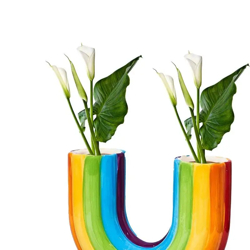 Florero decorativo en forma de U para sala de estar, centro de mesa de arcoíris, florero Floral decorativo de granja - imagen 4