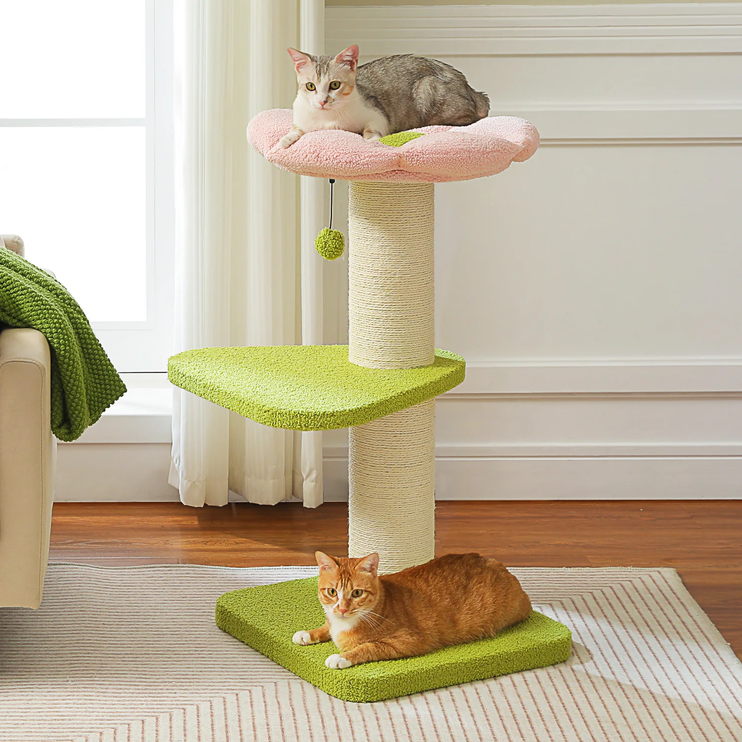 Poste rascador para gatos, árbol grueso para gatos, torre para gatos grandes, cama para gatos con flores, rascador alto para gatos de interior - imagen 2