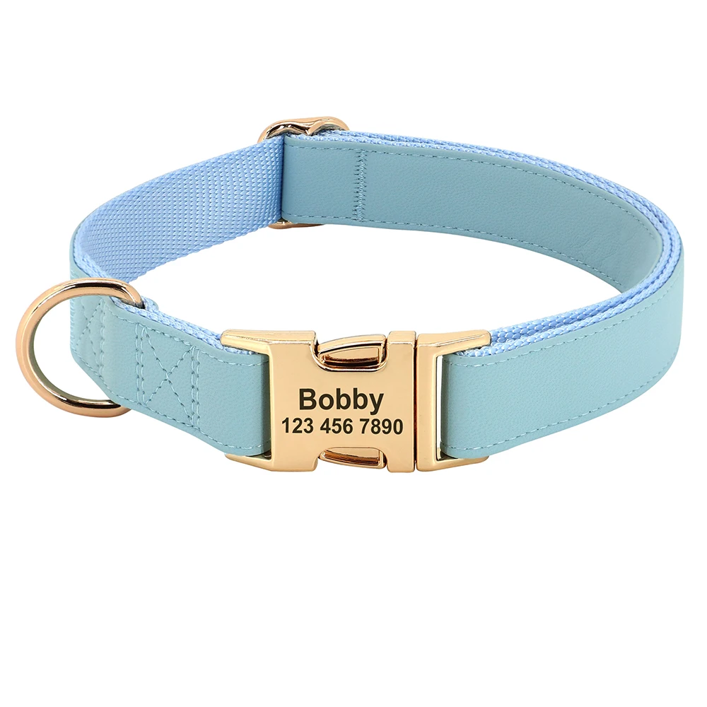 Collar de perro personalizado, collares de cuero para perros, Collar con etiqueta de identificación de mascota personalizado, ajustable para perros pequeños, medianos y grandes, carlino grabado gratis - imagen 3