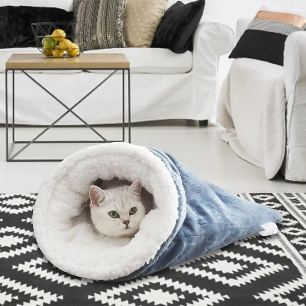 Nido suave para mascotas, saco de dormir para gatos de peluche acogedor, cueva para invierno, nido de túnel para mascotas autocalentable para perros pequeños y gatos, cama semicerrada - imagen 2