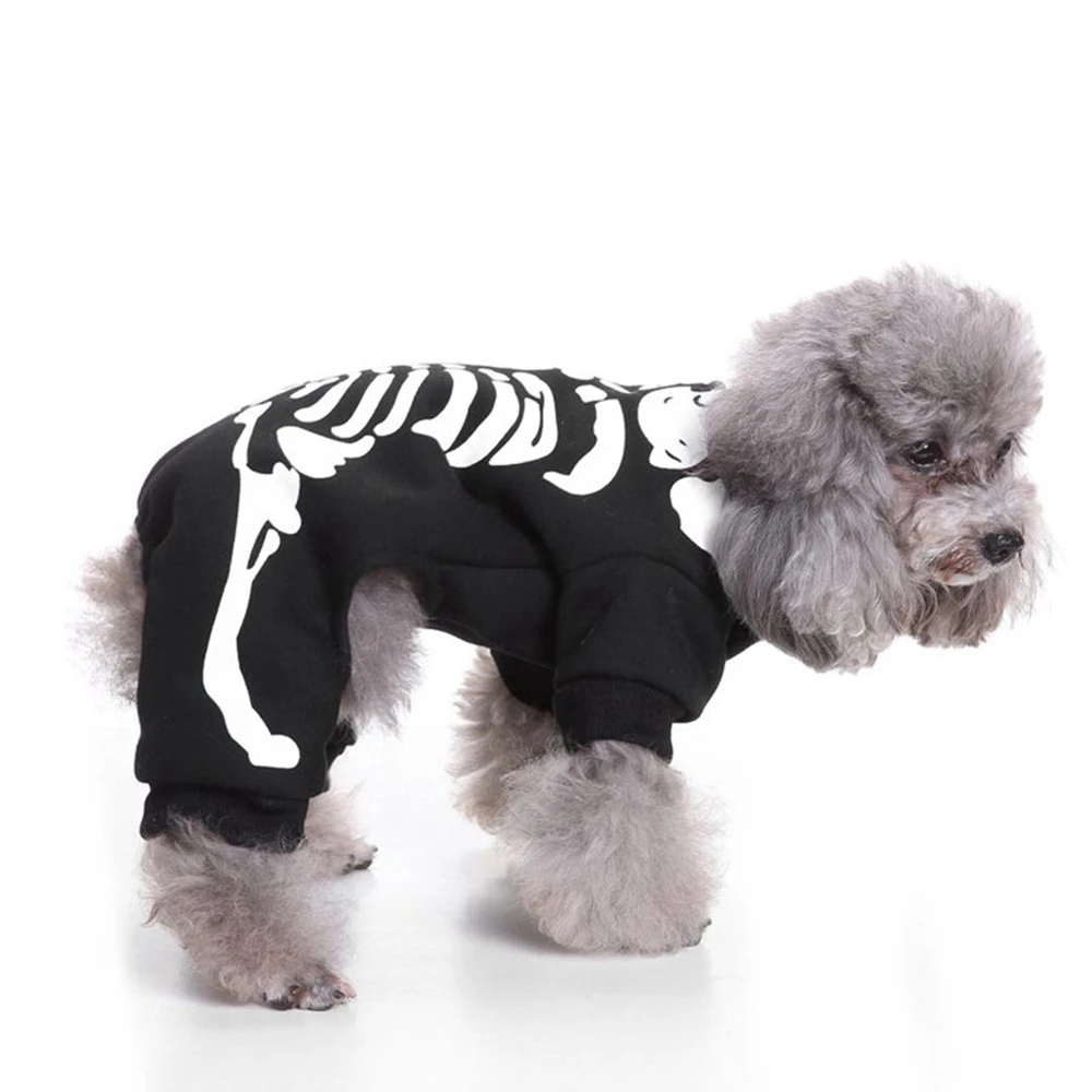 Ropa de Halloween para perros, disfraces de esqueleto espeluznante, abrigo de Cosplay para mascotas, chaqueta de lana cálida para cachorros, ropa para fiesta de mascotas - imagen 4