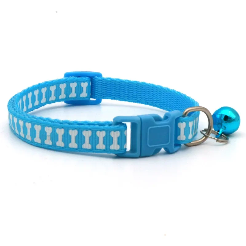 Collar ajustable de hueso para perro, gatito y gato con campana, collares de hebilla de poliéster para perros pequeños, suministros de accesorios para gatitos - imagen 5