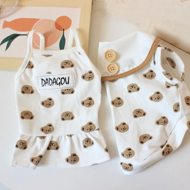 Ropa de verano para cachorros, bonito oso, tirantes para mascotas, vestido para perros, camisa para gatos, disfraz de Chihuahua Bichon, falda, chaleco para perros, camiseta refrescante para perros
