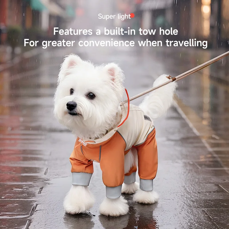 HOOPET Poncho de lluvia para perros, cubierta completa para el vientre, impermeable, ligero, impermeable para mascotas con orificio para correa para perros pequeños y medianos, peluche - imagen 2