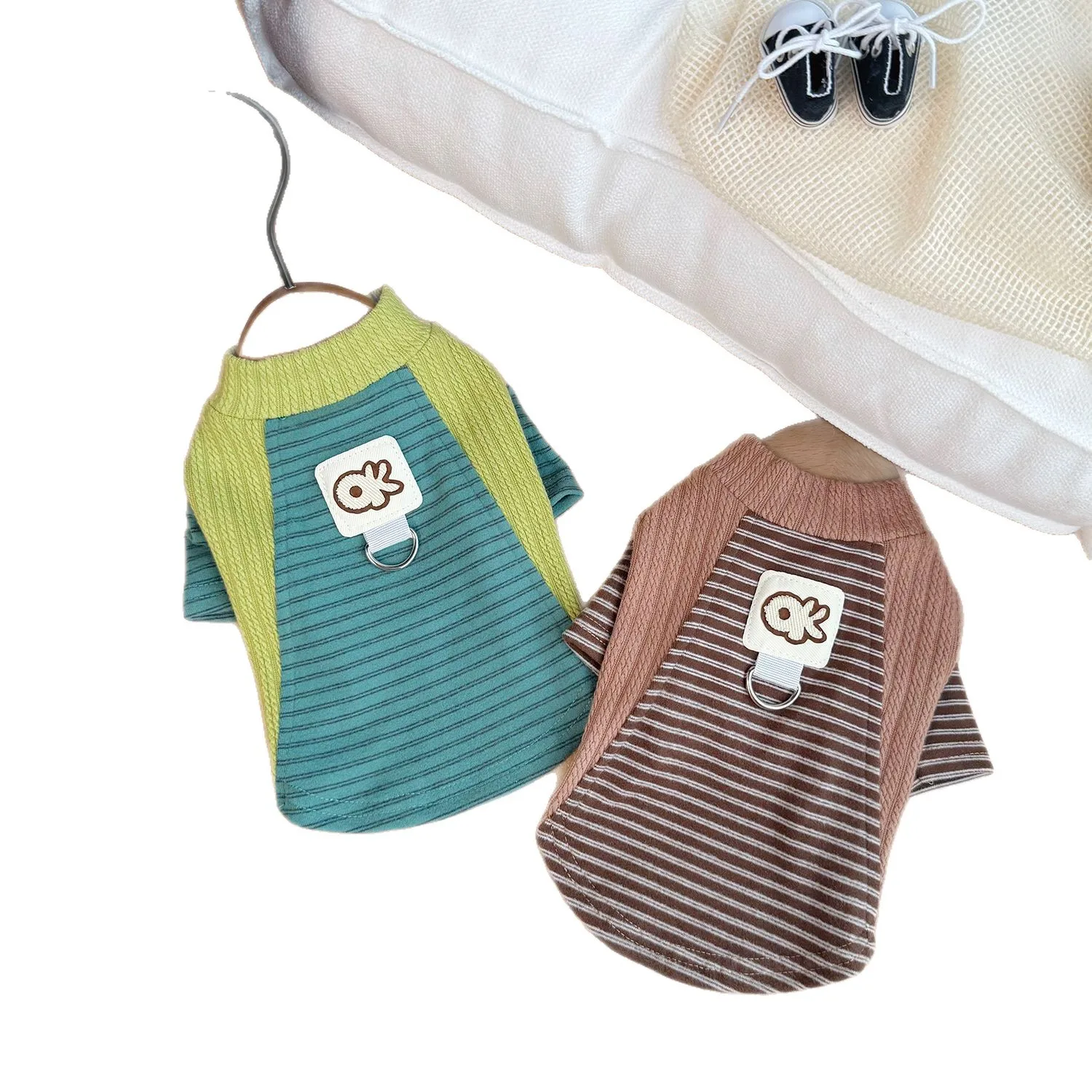 Camiseta a rayas de otoño e invierno para mascotas, camisa Base para perros y gatos, chaleco cálido para mascotas, ropa para cachorros, ropa para perros pequeños - imagen 5