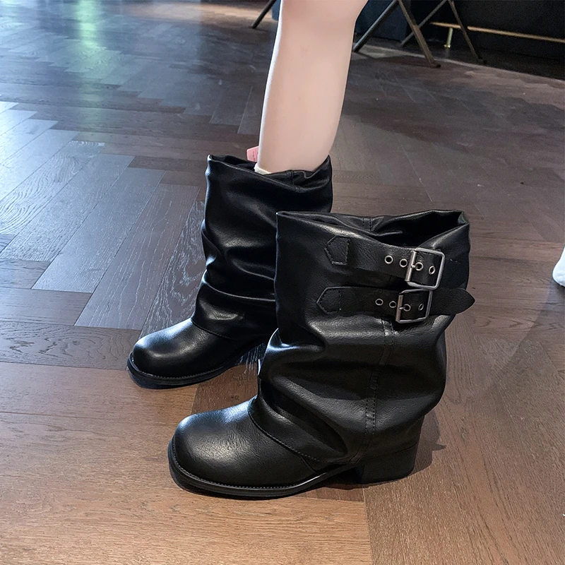 Botas Chelsea de estilo Punk para mujer, zapatos con hebilla de cinturón a la moda, botines cortos de caballero de tacón grueso para otoño e invierno - imagen 3