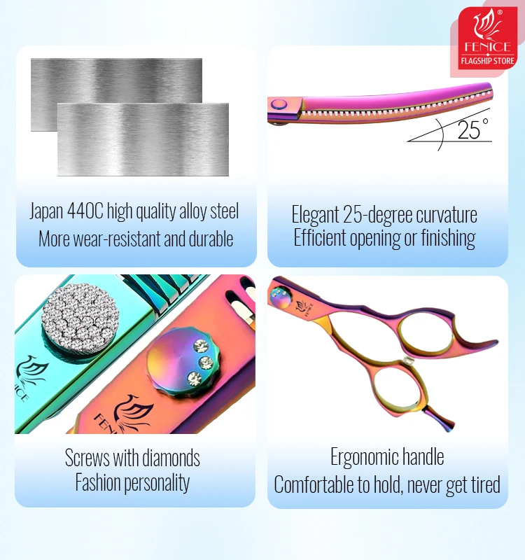 Tijeras para perros Fenice JP440C 7/7,25 pulgadas profesional para el cuidado de mascotas, tijeras más finas y rectas y curvadas para el cuidado de perros  - imagen 2