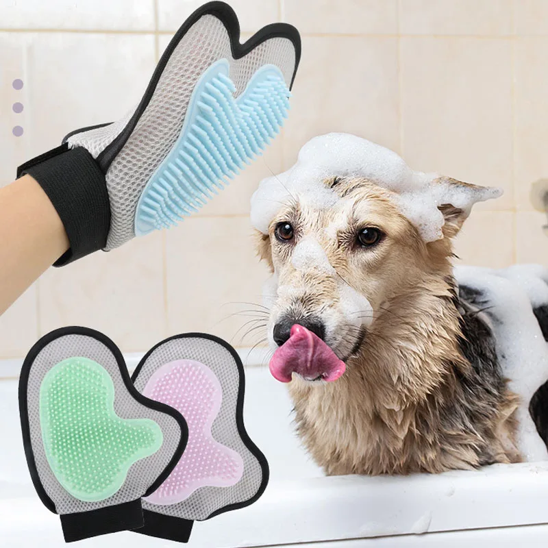 Guante removedor de pelo de malla para gato y perro, masaje de baño suave, guantes de aseo, cepillo, eliminador de pelusas, equipo limpiador, accesorios para mascotas