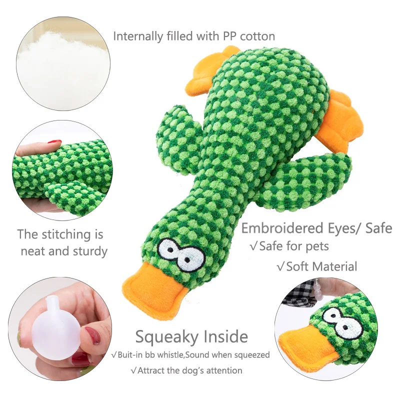 Divertido juguete de peluche para perros con forma de pato, mascotas interactivas, juguetes chirriantes para perros pequeños y grandes, suministros para jugar al aire libre - imagen 3