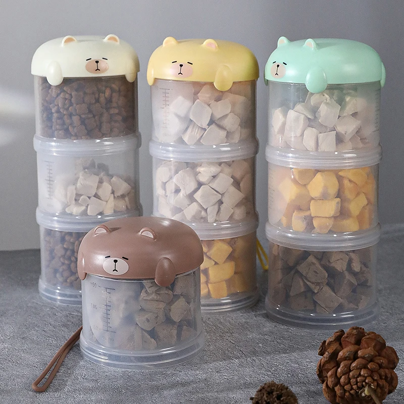 Contenedor de almacenamiento de alimentos para mascotas de 3 capas, tanque dispensador de alimentos portátil para perros al aire libre, tarro de almacenamiento de alimentos sellado transparente con escala - imagen 4