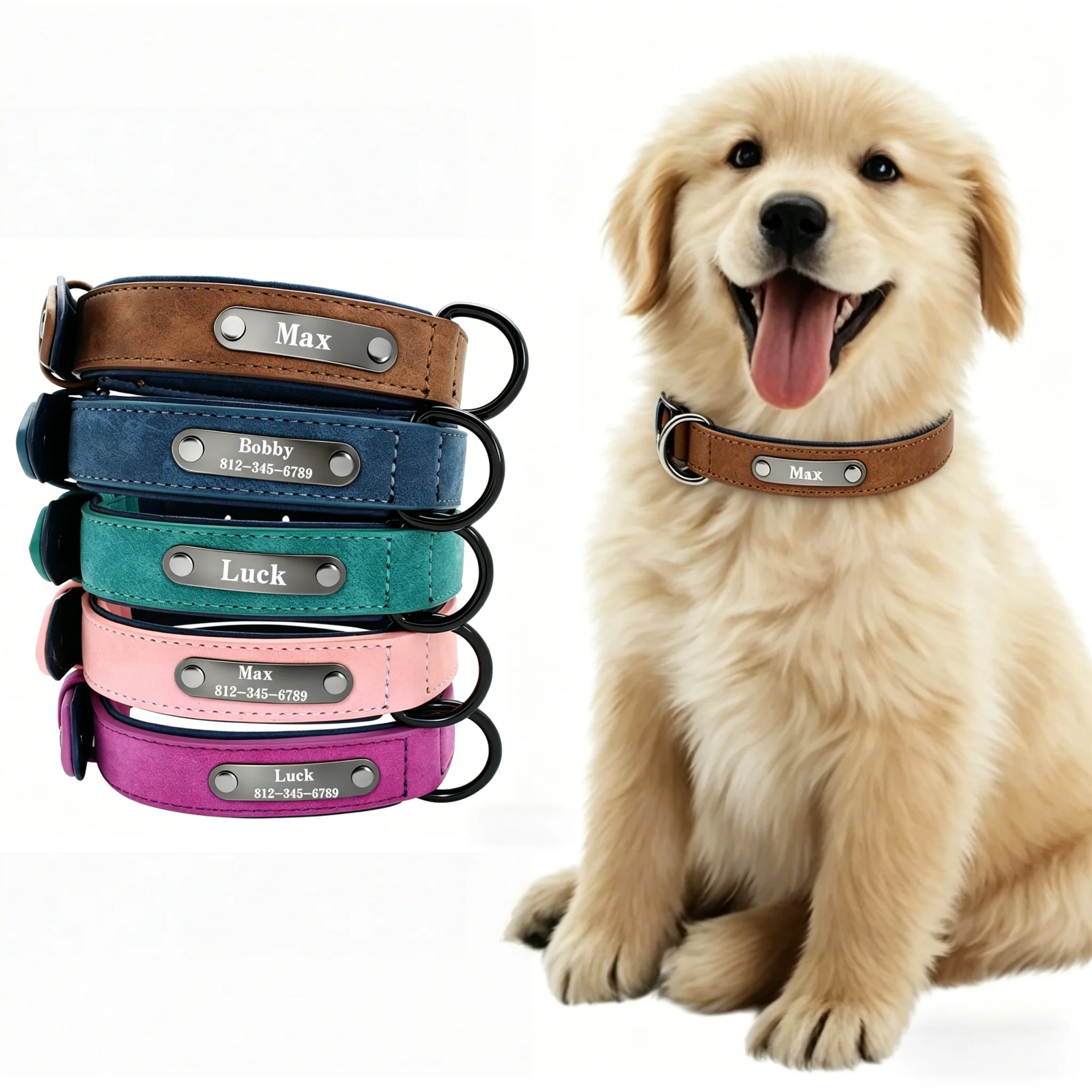 Collar de cuero personalizado para perro – Ajustable en tallas - imagen 4